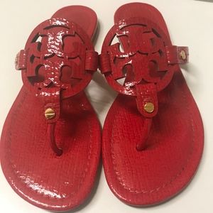 RED patent Tory Burch Miller sandals, size 7